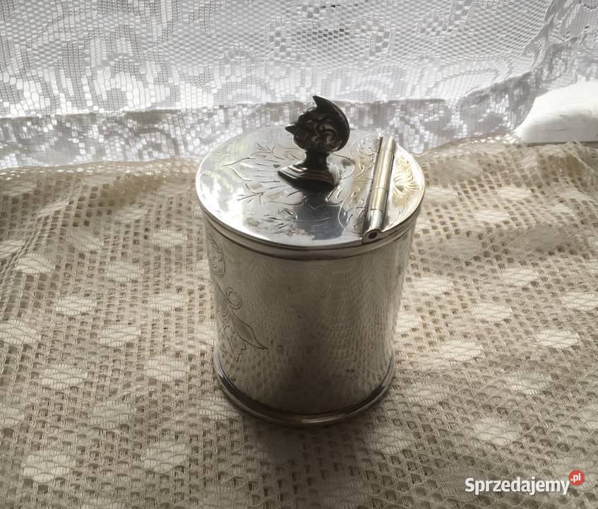 Pojemnik na tabakę herbatę tytoń posrebrzany