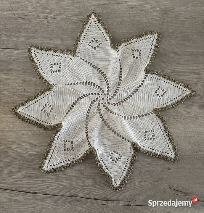 Serweta szydełko gwiazdka ze złotym brzegiem biały łódzkie Łódź