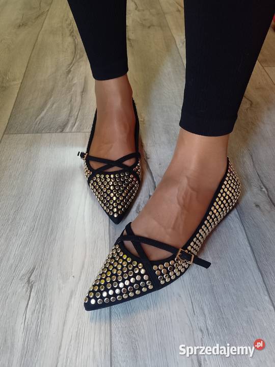 39 RIVER ISLAND Bogato zdobione baleriny czarny Balerinki Kraków