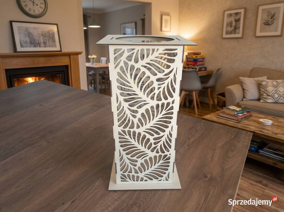 Duży drewniany lampion EKO ażurowy Liście 38x195 Krapkowice