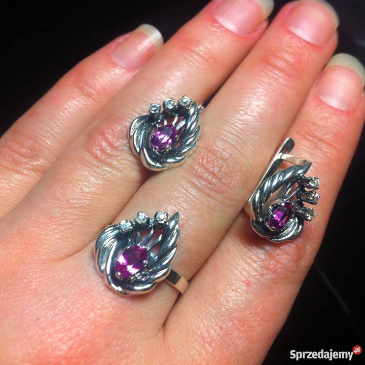 Srebrny komplecik z turmalinami Lublin sprzedam