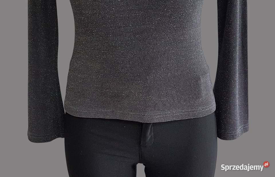 Damska elegancka bluzka szara brokatowa z długim