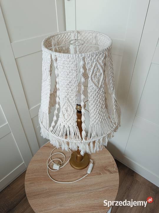 LAMPA stojąca nocna Abażur z makramy kremowy Wys Brzostek sprzedam