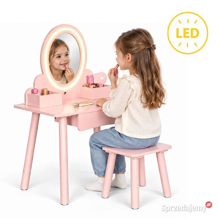 Drewniana toaletka dziecięca z lustrem LED