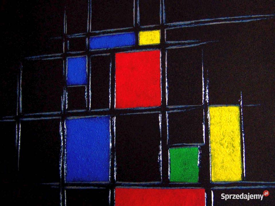 Obraz ręcznie grawerowany\malowany a'la Mondrian