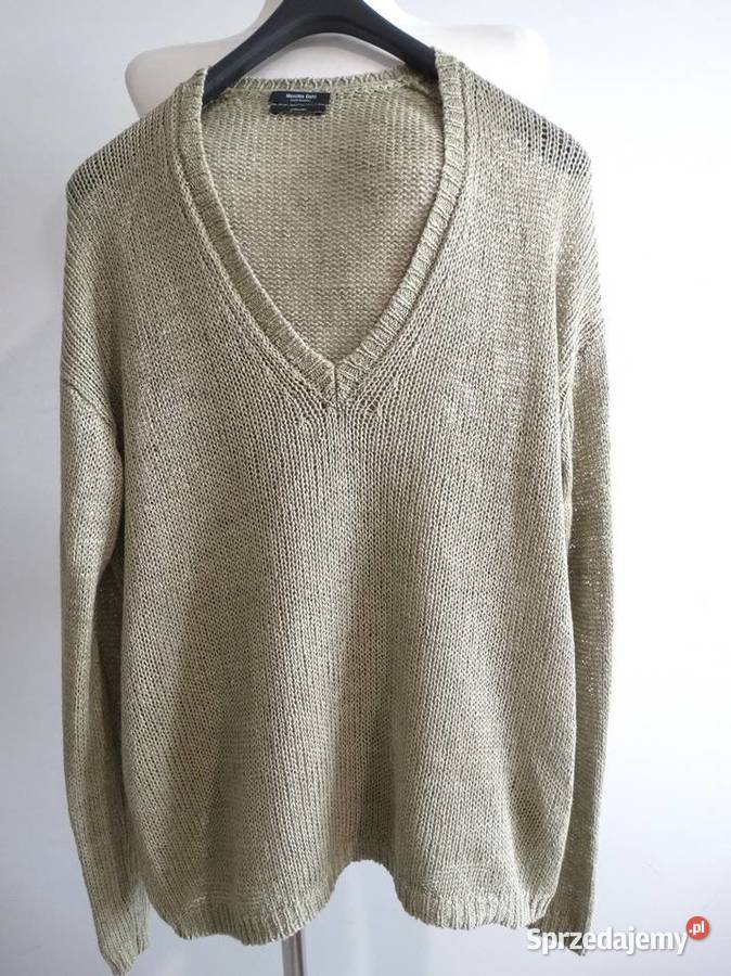 Sweter Lniany 100 Len Oliwkowy Bluzka Dzianinowa zielony podlaskie Łomża