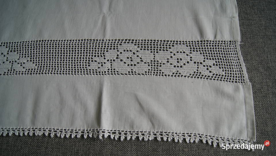 Firana shabby chic wstawka szydełkowa koronka Dobroszyce