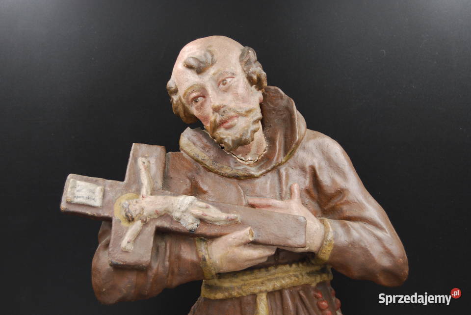 Piękna drewniana rzeźba mnicha z Krzyżem XVIII w Poznań