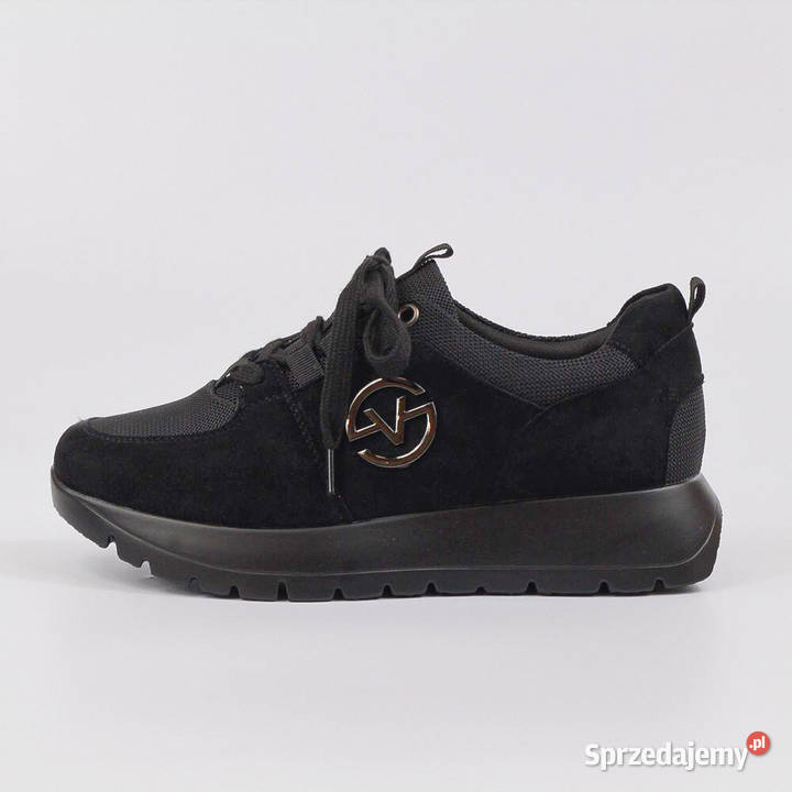 Czarne zamszowe sneakersy damskie na platformie skóra ekologiczna Sokółka