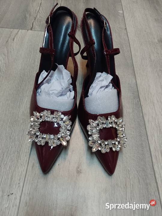 4142 Bordowe czółenka szpilki wieczorowe z Czółenka Kraków