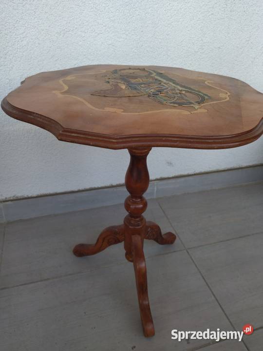 Stolik intarsja stoliczek ozdobny drewniany Siedlisko