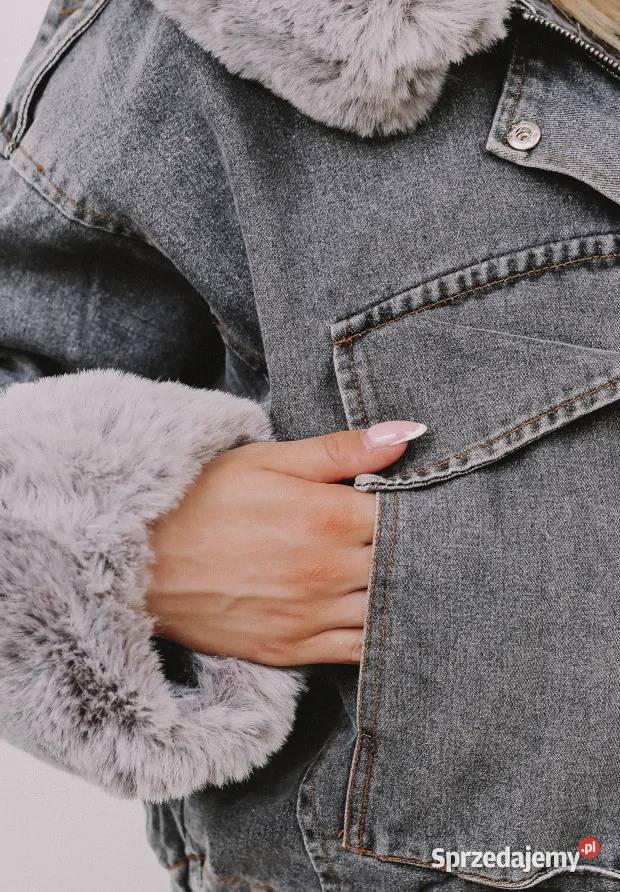 Kurtka Jeansowa Z Futerkiem Szarym Yasmin Czarna Nowy Kawęczyn