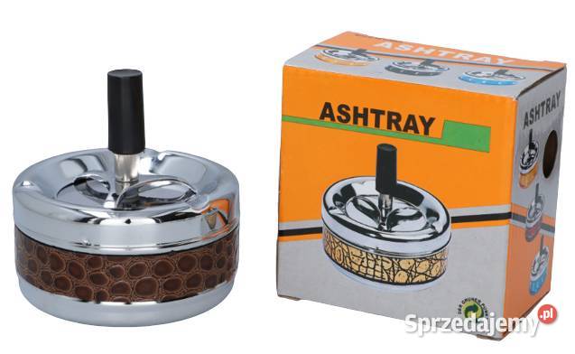 Srebrna Okrągła Popielniczka MetalowoSkórzana z