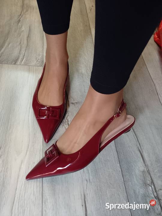 41 Bordowe niskie czółenka baleriny wieczorowe z Czółenka