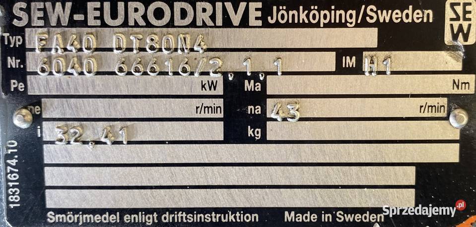 motoreduktor przekładnia 055kW 43obr 3fazowy Dom i Ogród kujawsko-pomorskie Pigża