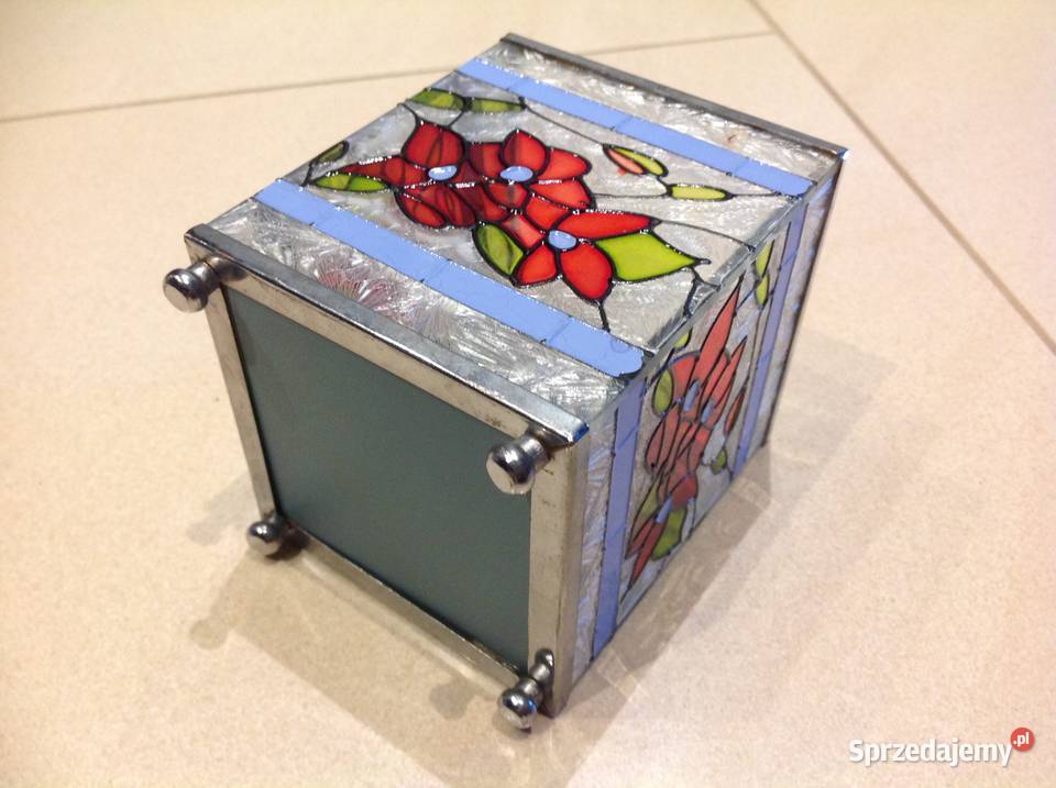 Świecznik Szklany Witrażowy Vintage Nowa Sól