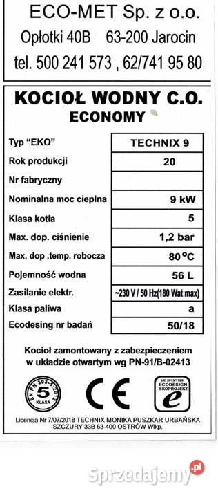 Piec kociol 9kW 60m2 z podajnikiem na ekogroszek stal Częstochowa sprzedam