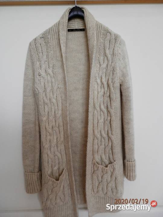 Sweter Zara Kardigan Blezer Długi Beżowy Gruby Łomża