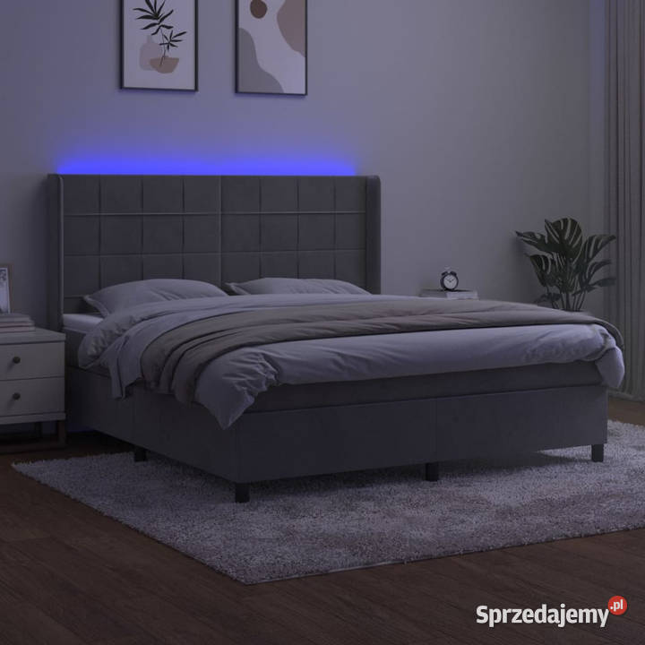 Łóżko kontynentalne z materacem i LED szare 203cm Warszawa