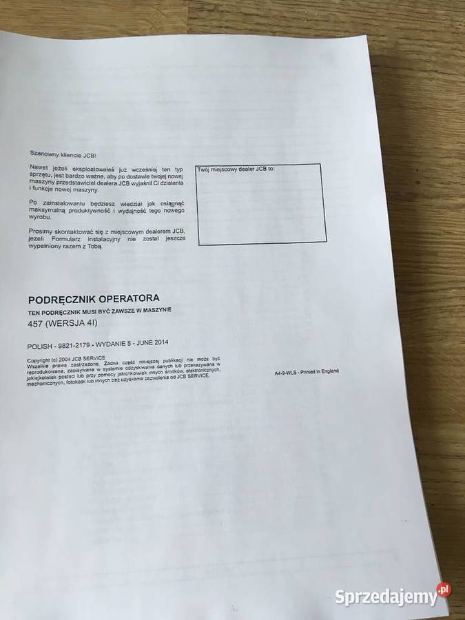 dtr instrukcja obsługi ładowarki jcb 457th i Pozostałe Szczecin