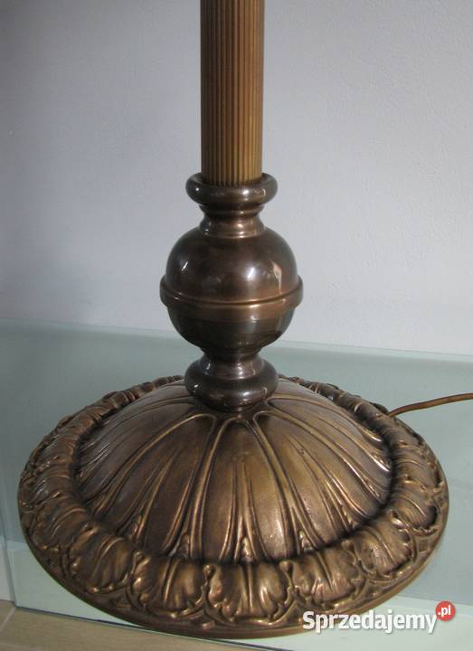 Stylowa mosiężna lampa stołowa ze szklanym Cielądz