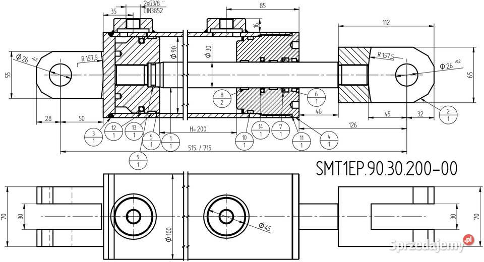 SIŁOWNIK HYDRAULICZNY 90x30 SKOK 200 AGREGATU kujawsko-pomorskie Solec Kujawski