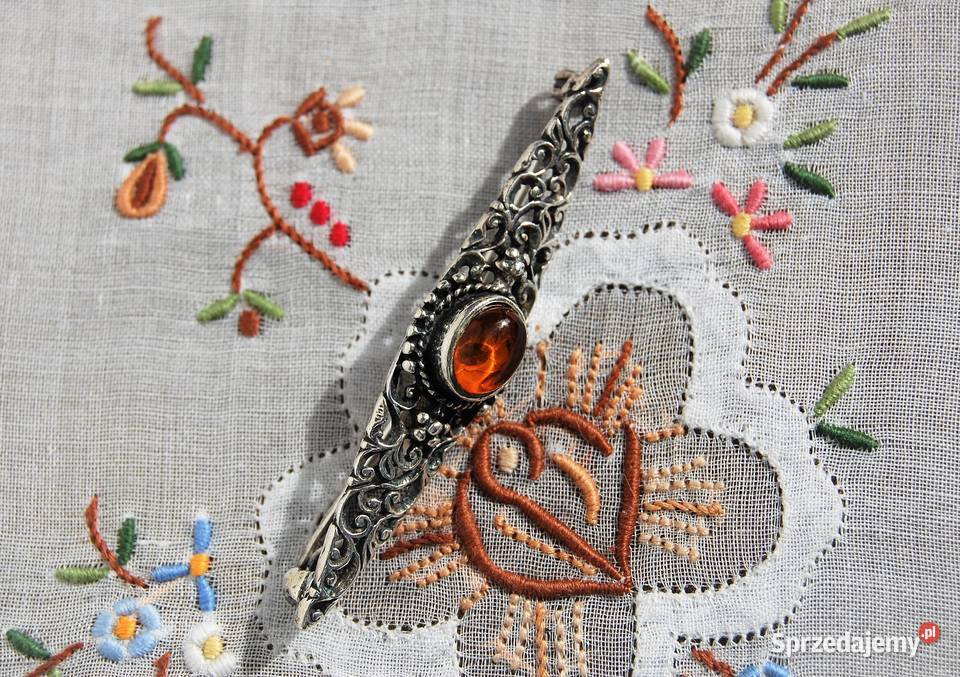 Stara broszka wiktoriańska bursztyn bałtycki Lublin