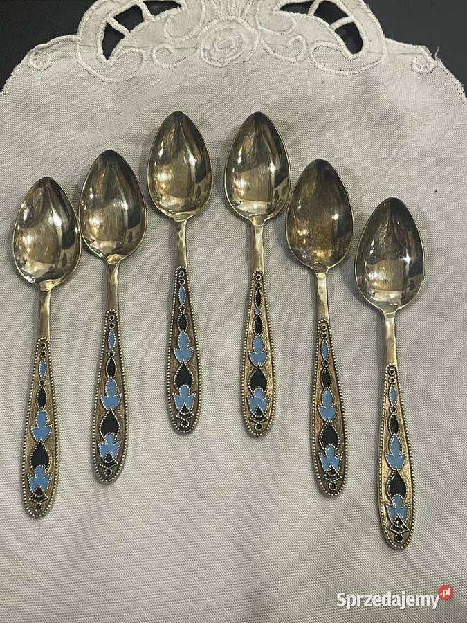 Srebrne pozłacane łyżeczki z emalią pr 825 Kraków