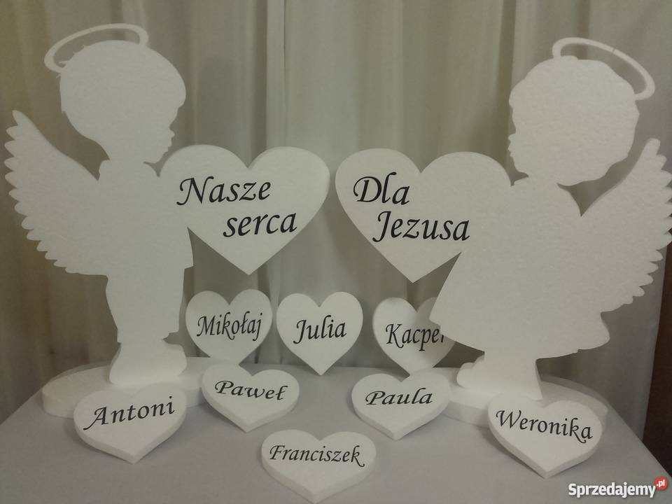 Aniołki z sercami dekoracja Pierwsza Komunia Dobrzyca
