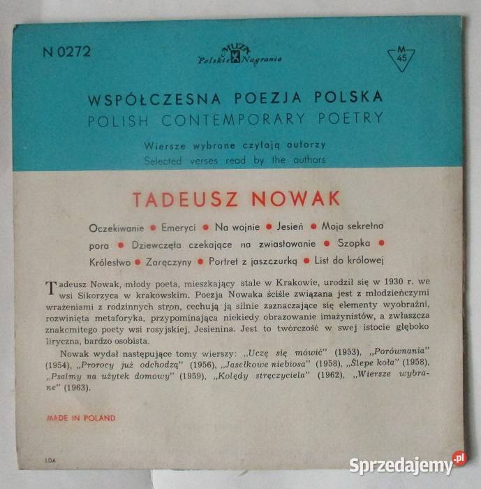 Tadeusz Nowak Wiersze wybranewierszepłyta płyta winylowa Łódź