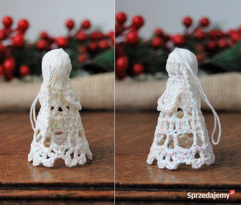 Anioł aniołek szydełkowy biały zawieszka brokat biały Lublin sprzedam