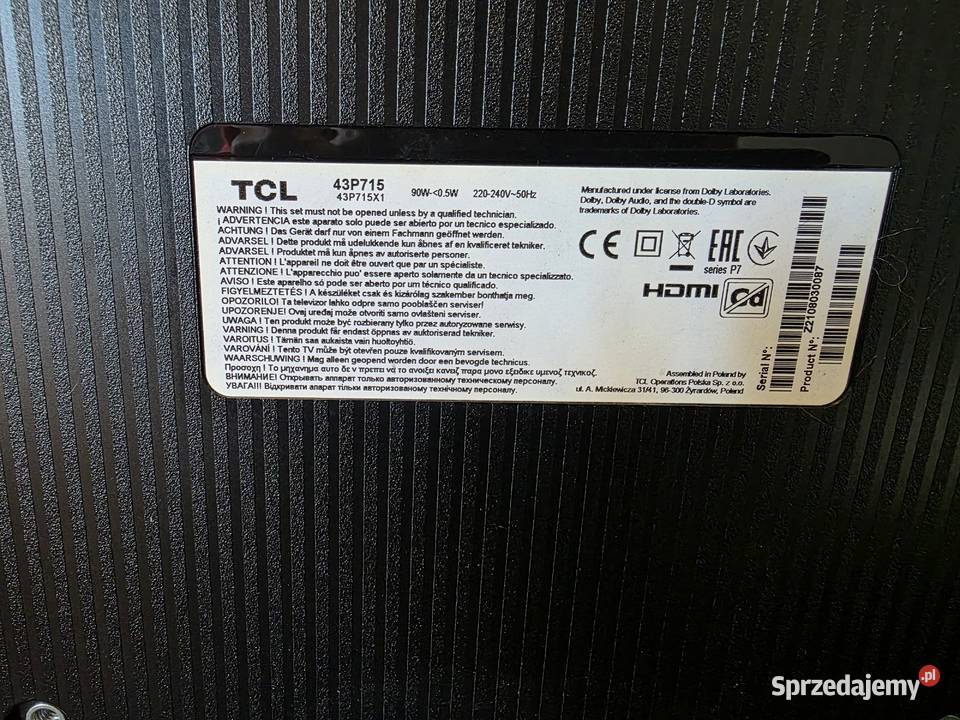 Telewizor TCL 43P715 43 4K UHD Android TV stan Kraków