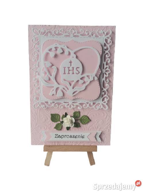 ZAPROSZENIA KOMUNIA DZIEWCZYNKA IHS W SERCU B6 Rękodzieło wielkopolskie Poznań