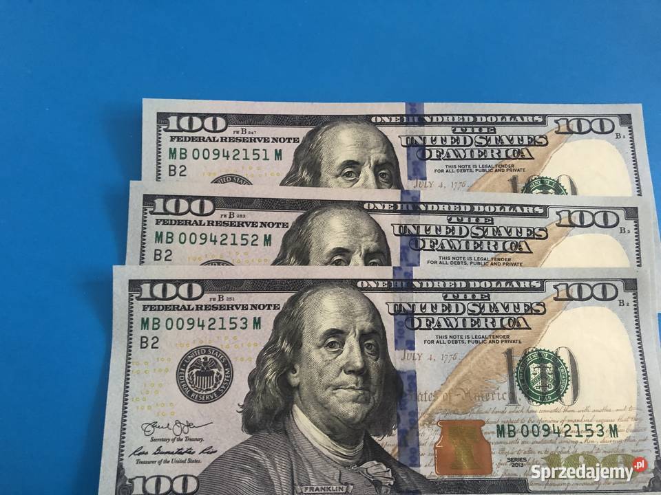 3 Kolejne banknoty 100 dollarowe Szczecin