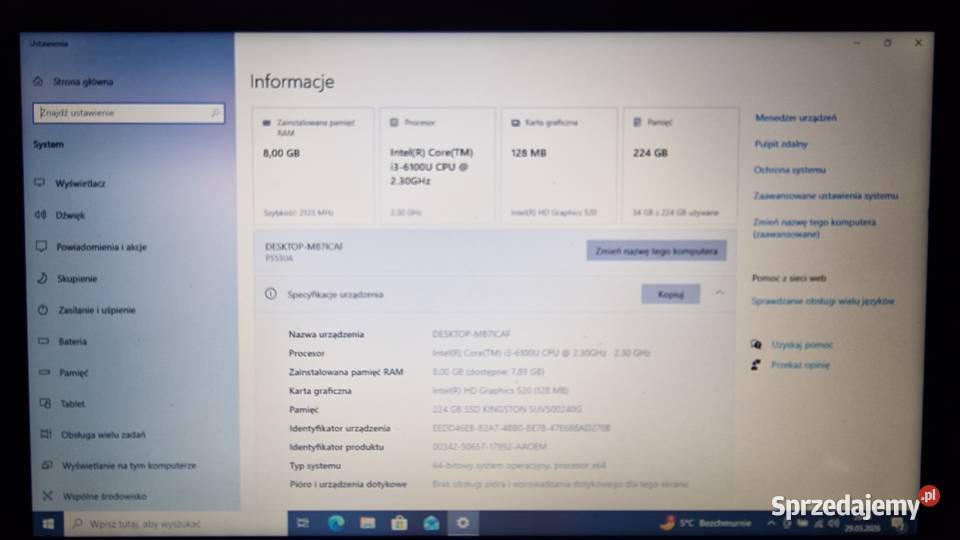Laptop Asus P553ua i36100U 8GB RAM ssd 224GB Win Zielona Góra