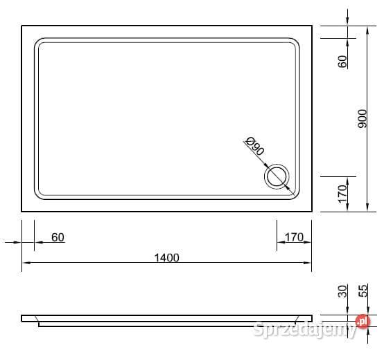 Brodzik 140x90 prostokątny w kolorze pergamon Brodziki zachodniopomorskie sprzedam