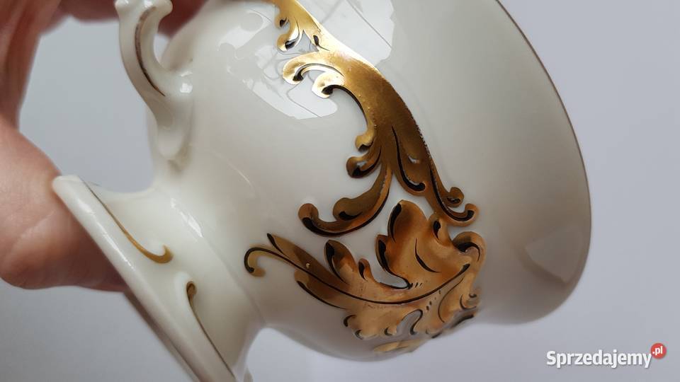 Trio filiżanka spodeczek talerzyk Złoty Liść KPM Dąbrowa Górnicza