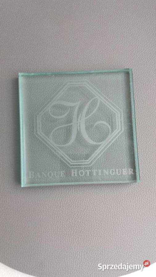 Szklany przycisk do papieru z logo Banque Pozostałe Antyki, Sztuka, Kolekcje