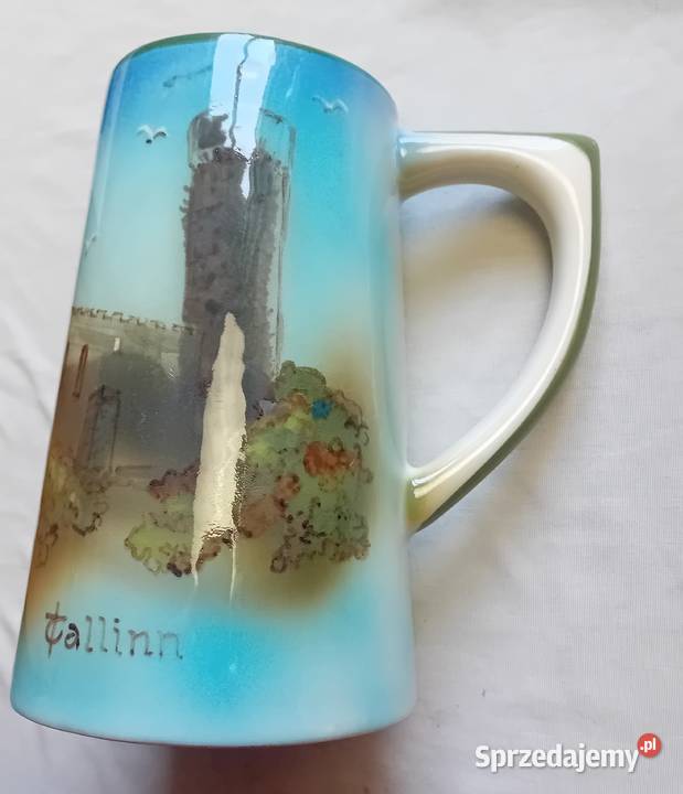 Ceramiczny kufel pamiątka z Tallina pojemność 1 Porcelana i szkło