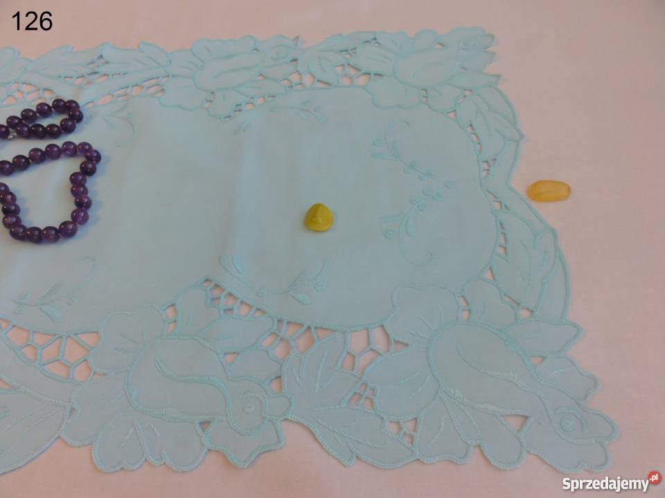 Serwetki bieżniki kolorowe niebieskie wyszywane