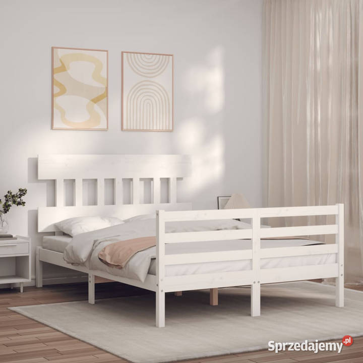 Rama łóżka z wezgłowiem biała lite drewno 81cm