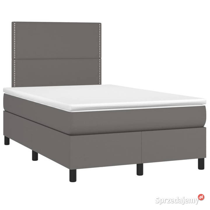 Łóżko kontynentalne z materacem i LED szara 120cm Łóżka
