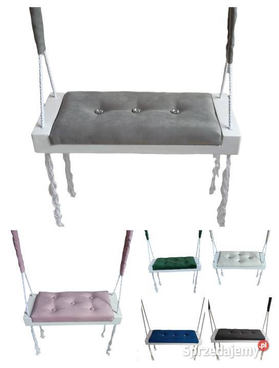 Biała huśtawka malowana siedzisko dzieci drewno Ostrołęka