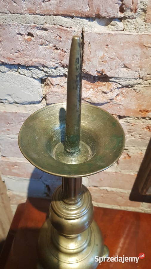 Świecznik barokowy mosiądz żelazo kuty odlewany Antyki