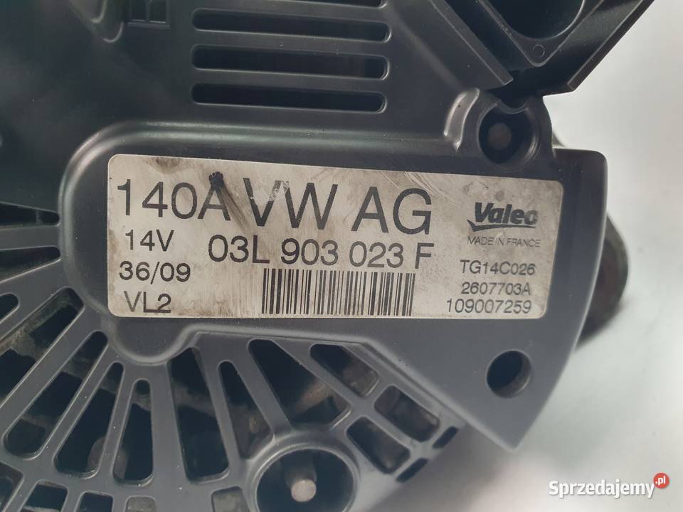 ALTERNATOR VW Golf VI 20 TDI Valeo 03L903023F osobowe Układ elektryczny silnika Chełm