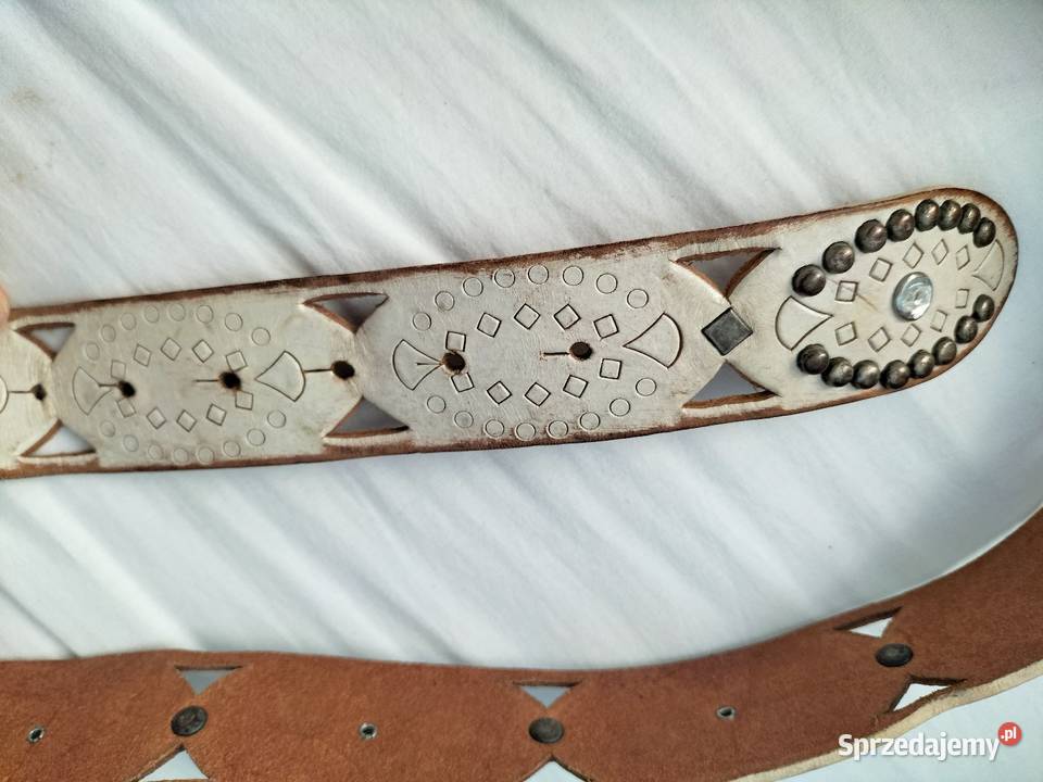 Skórzany pasek z barokową klamra vintage retro Warszawa sprzedam