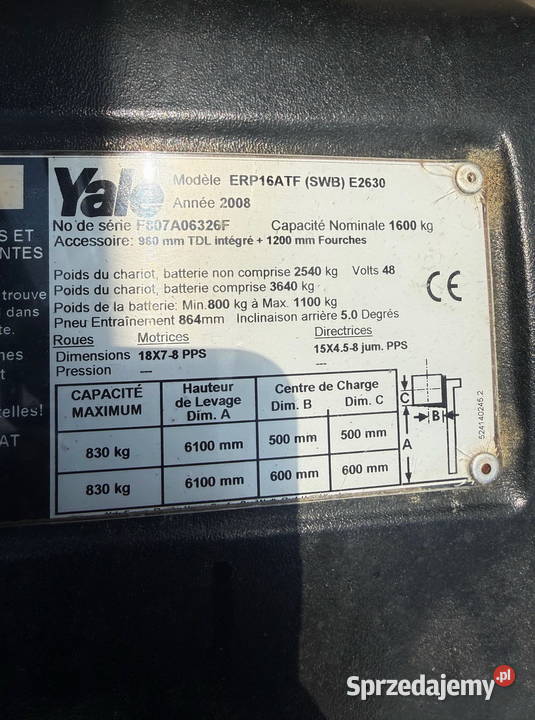 wózek widłowy elektryczny YALE ERP16ATF 1600 elektryczny Wózki widłowe sprzedam