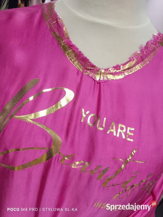 Bluzka Satynowa damska UNI złote zdobienia biust Bluzki i koszule Pątnów