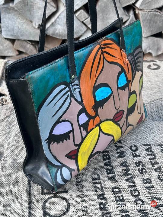 Ręcznie malowana skórzana torebka vintage