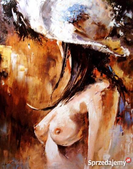 Kobieta w kapeluszu Obraz olejny szpachla mazowieckie Warszawa sprzedam